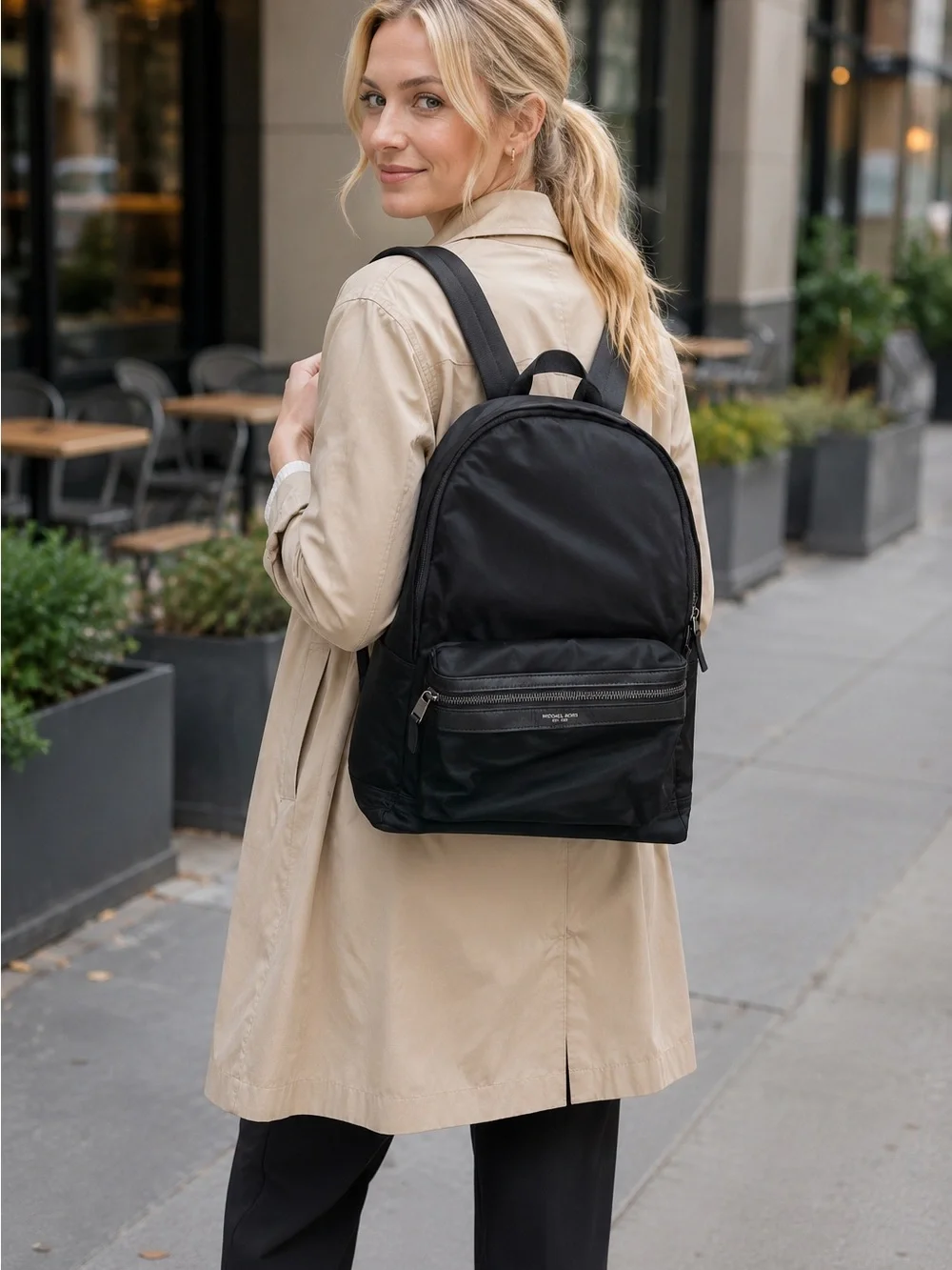 Michael Kors Black Nylon Leather Trim Backpack